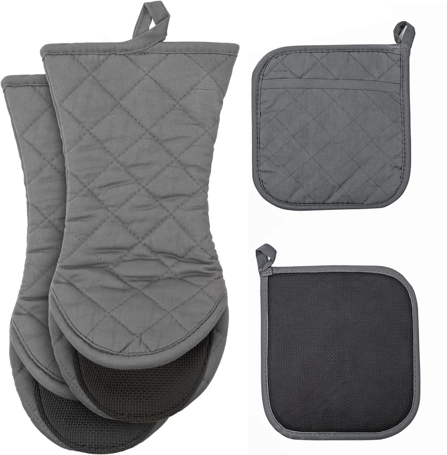 ARCLIBER Oven Mitts and Pot Holders Sets, 4PCS Heat Resistant Oven Mitts and Hot Pads for Kitchen, Non-Slip Oven Mitts and Rubber Pot Holders for Kitchen Cooking, Baking, Grilling, BBQ