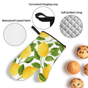 Bright Yellow Lemons Oven Mitts and Pot Holders Sets of 4,Resistant Hot Pads with Polyester Non-Slip BBQ Gloves for Kitchen,Cooking,Baking,Grilling