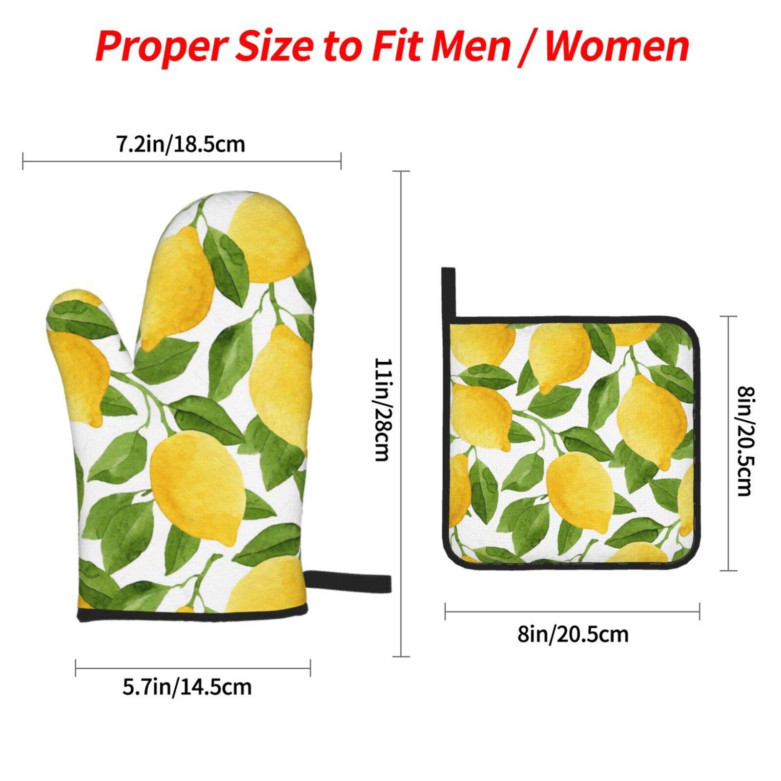 Bright Yellow Lemons Oven Mitts and Pot Holders Sets of 4,Resistant Hot Pads with Polyester Non-Slip BBQ Gloves for Kitchen,Cooking,Baking,Grilling