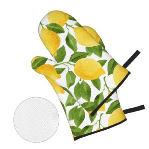 Bright Yellow Lemons Oven Mitts and Pot Holders Sets of 4,Resistant Hot Pads with Polyester Non-Slip BBQ Gloves for Kitchen,Cooking,Baking,Grilling