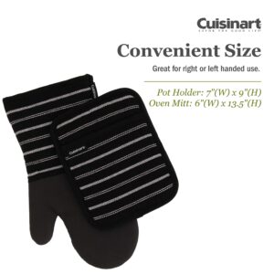 Cuisinart Neoprene Oven Mitts and Potholder Set -Heat Resistant Oven Gloves to Protect Hands and Surfaces with Non-Slip Grip, Hanging Loop-Ideal for Handling Hot Cookware Items, Twill Stripe Jet Black