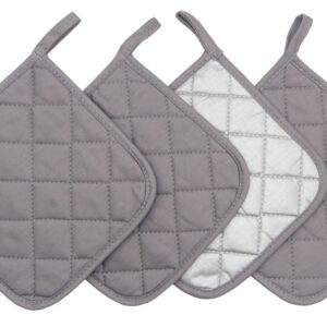 Cotton Heat Resistant Pot Holders, Everyday Kitchen Basic Square Solid Color Pot Holder, Multipurpose Quilted Hot Pads for Cooking and Baking Set of 4 (Grey)