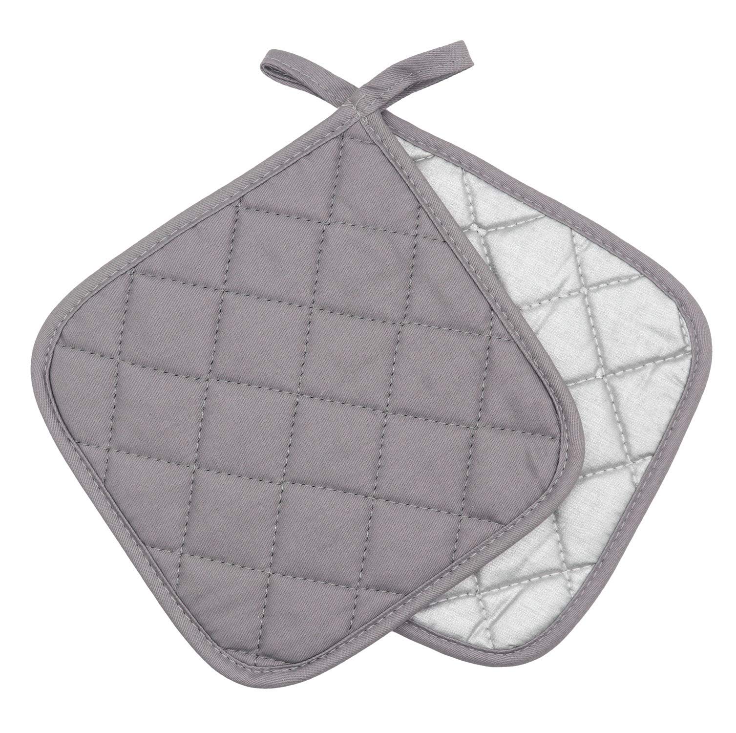 Cotton Heat Resistant Pot Holders, Everyday Kitchen Basic Square Solid Color Pot Holder, Multipurpose Quilted Hot Pads for Cooking and Baking Set of 4 (Grey)