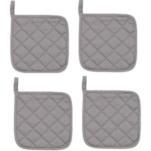 Cotton Heat Resistant Pot Holders, Everyday Kitchen Basic Square Solid Color Pot Holder, Multipurpose Quilted Hot Pads for Cooking and Baking Set of 4 (Grey)