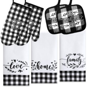 oudain 7 pcs christmas oven mitts and pot holders sets buffalo check dish towel christmas kitchen towel farmhouse anti slip heat resistant buffalo plaid decoration for holiday cooking baking(vintage)