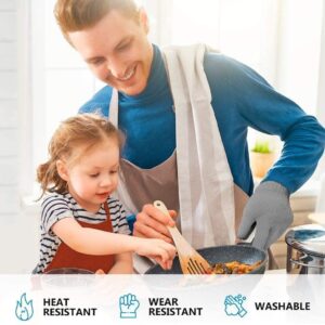 1 Pair Grey Heat Resistant Gloves Oven Gloves Heat Resistant with Fingers Oven Mitts Kitchen Pot Holders Cotton Gloves Kitchen Gloves Double Oven Mitt Set Oven Gloves with Fingers