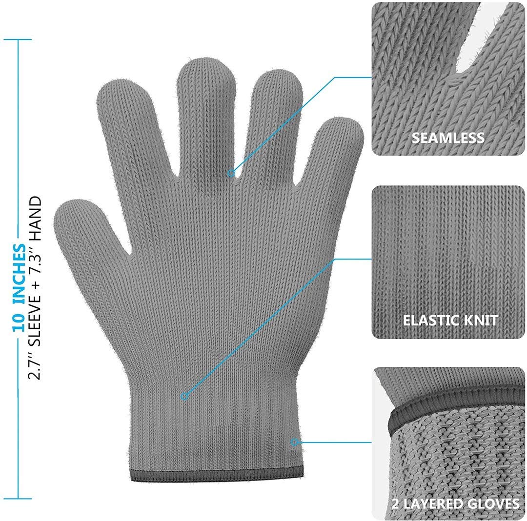 1 Pair Grey Heat Resistant Gloves Oven Gloves Heat Resistant with Fingers Oven Mitts Kitchen Pot Holders Cotton Gloves Kitchen Gloves Double Oven Mitt Set Oven Gloves with Fingers