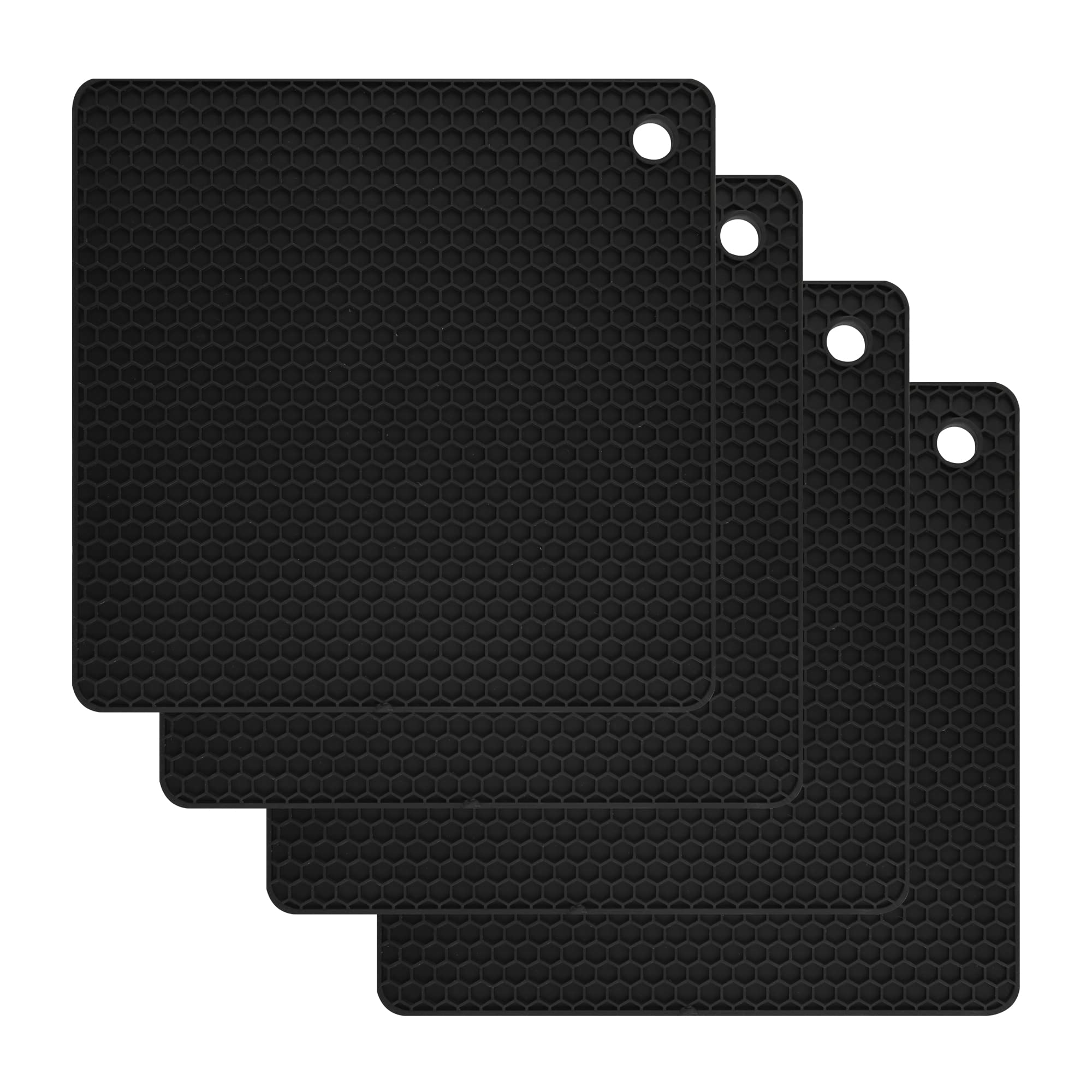 Smithcraft Silicone Trivets for Hot Dishes, Pots and Pans, Hot Pads for Kitchen, Black Silicone Pot Holders, Silicone Mats for Kitchen Counter, Non Slip Heat Resistant Mat, Flexible Trivet Mat Set 4