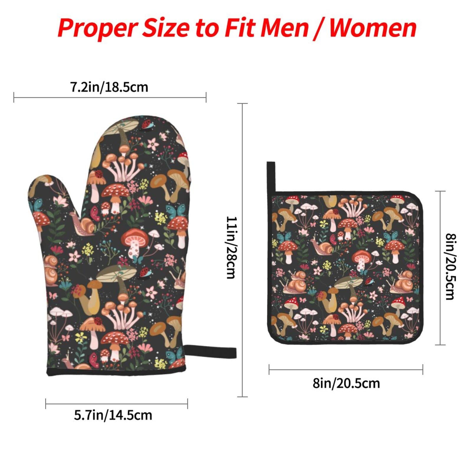 Mushrooms Snails Butterflies Oven Mitts and Potholders Professional Heat Resistant Cotton Oven Mitts Kitchen Gloves 4 Piece Set