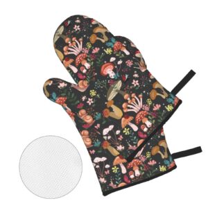 Mushrooms Snails Butterflies Oven Mitts and Potholders Professional Heat Resistant Cotton Oven Mitts Kitchen Gloves 4 Piece Set