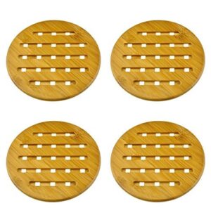 weikai 11, set of 4, solid bamboo wood trivets with non-slip pads for hot dishes and pot (7" round)