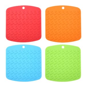 aibrisk silicone trivet mat hot pot holders hot pads for kitchen non-slip heat resistant jar opener spoon rest garlic peeler potholders 4 pack 7''x7" modern kitchen tool