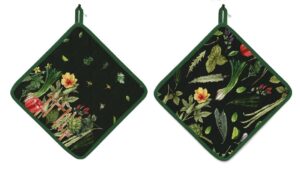 amour infini heat resistant pot holders non slip reusable set of 2 pot holder - hot pads for cooking and baking (my garden - 8x8 inches)