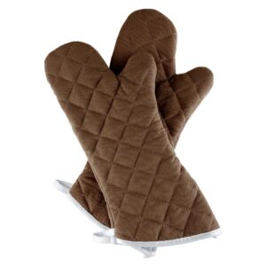 oven mitts, set of 2 oversized quilted mittens, flame and heat resistant by lavish home (chocolate)