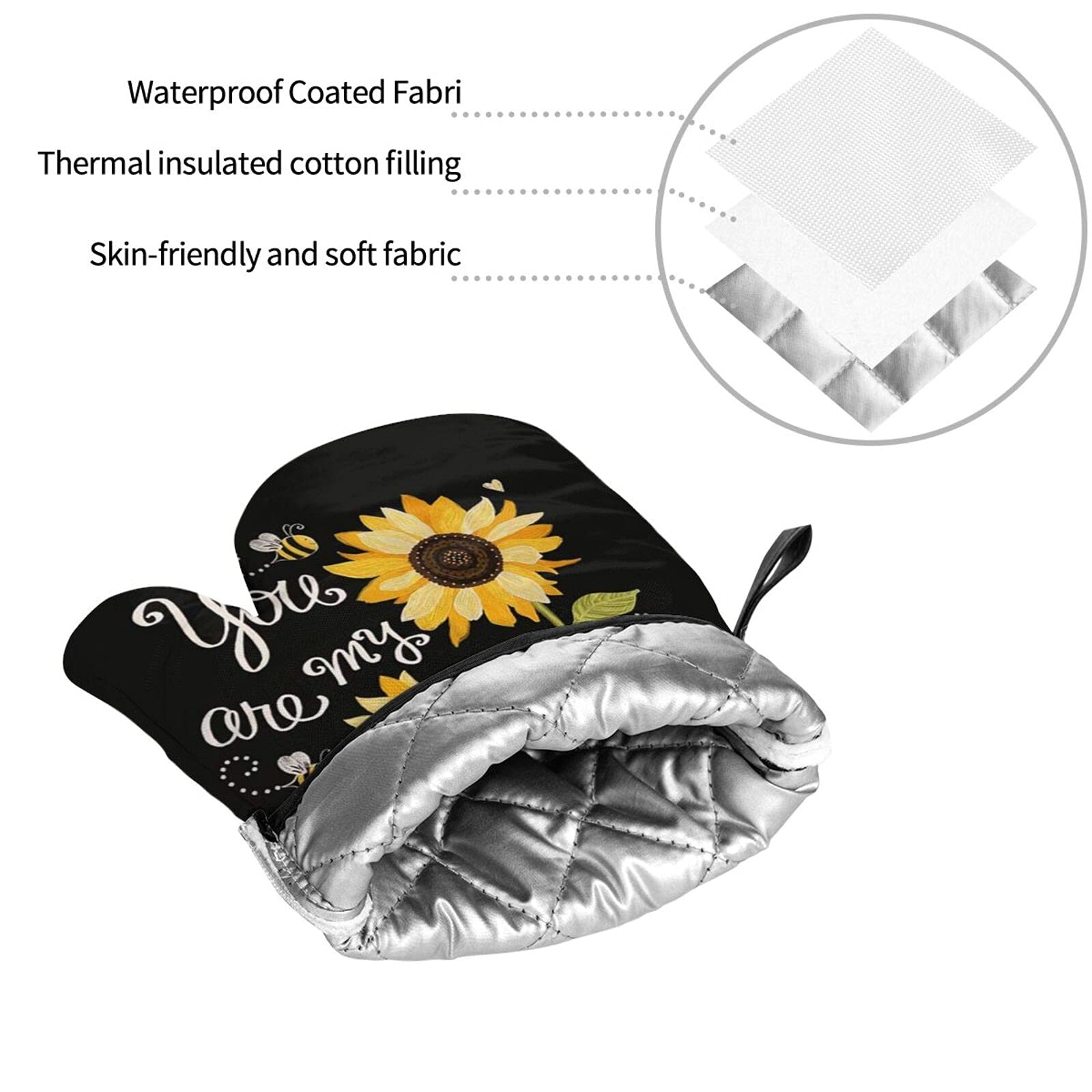 Sunflower 4pcs Oven Mitts and Pot Holders Sets,You are My Sunshine Heat Resistant Kitchen Oven Glove Potholder Hot Pads for Cooking BBQ Baking Grilling