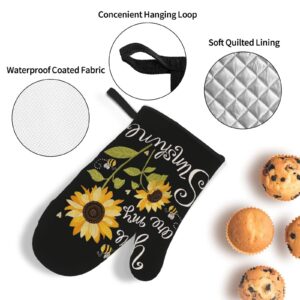 Sunflower 4pcs Oven Mitts and Pot Holders Sets,You are My Sunshine Heat Resistant Kitchen Oven Glove Potholder Hot Pads for Cooking BBQ Baking Grilling