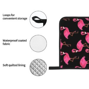 YILEQUAN Lovely Pink Flamingos Print Oven Mitts and Pot Holders Sets,Kitchen Oven Glove High Heat Resistant 500 Degree Oven Mitts and Potholder,Surface Safe for Baking, Cooking, BBQ,Pack of 4