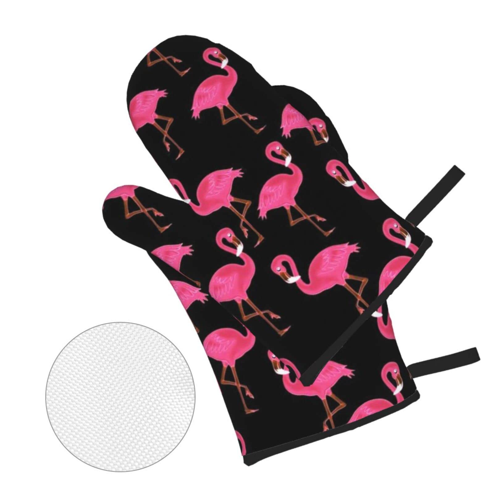 YILEQUAN Lovely Pink Flamingos Print Oven Mitts and Pot Holders Sets,Kitchen Oven Glove High Heat Resistant 500 Degree Oven Mitts and Potholder,Surface Safe for Baking, Cooking, BBQ,Pack of 4