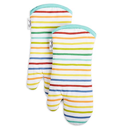 Fiesta Tropical Stripe Oven Mitt Set, 7"x13", Multicolor/Aqua/Yellow/Red/Blue, 2 Piece