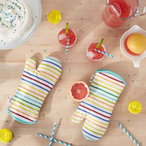 Fiesta Tropical Stripe Oven Mitt Set, 7"x13", Multicolor/Aqua/Yellow/Red/Blue, 2 Piece