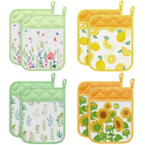8 pieces pot holders for kitchen heat resistant designer pot holders hot pads pot holders lemon flowers pot holders with pockets and loops sunflower pot holders oven mitts for baking restaurant