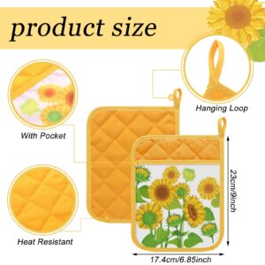 8 Pieces Pot Holders for Kitchen Heat Resistant Designer Pot Holders Hot Pads Pot Holders Lemon Flowers Pot Holders with Pockets and Loops Sunflower Pot Holders Oven Mitts for Baking Restaurant