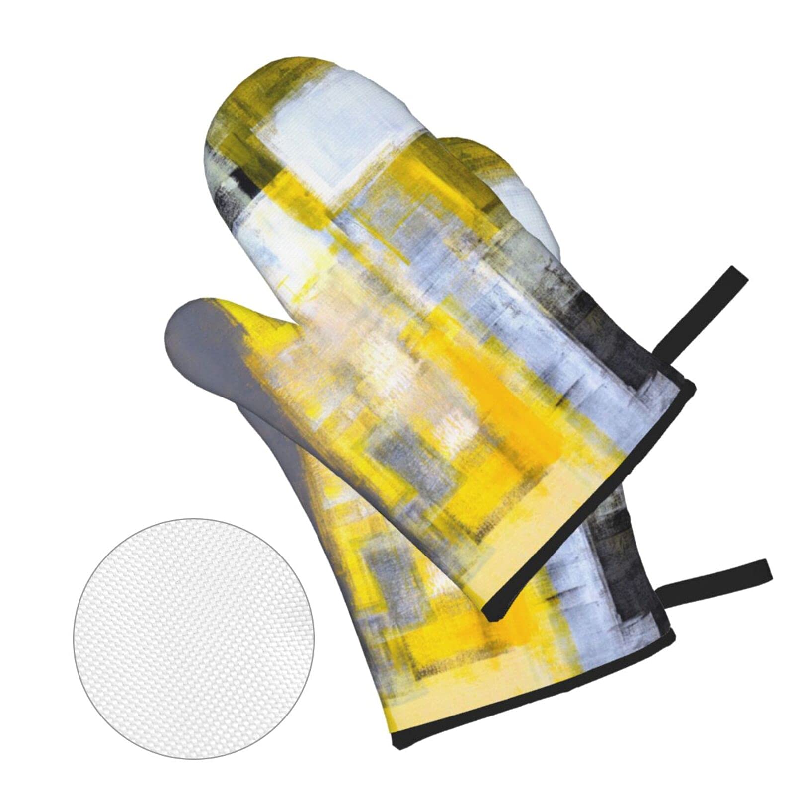 Oven Mitts and Pot Holders Sets of 4 Gray Yellow Modern Art Abstract Kitchen Potholder Gloves Heat Resistant Non-Slip for Chef Baking Cooking Grilling BBQ Mittens