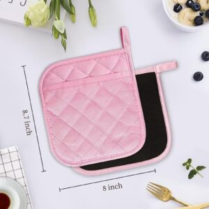 ARCLIBER Pink Pot Holders,4PCS Heat Resistant Hot Pads,Non-Slip Rubber Surface Design,Cotton Infill Kitchen Potholders Set