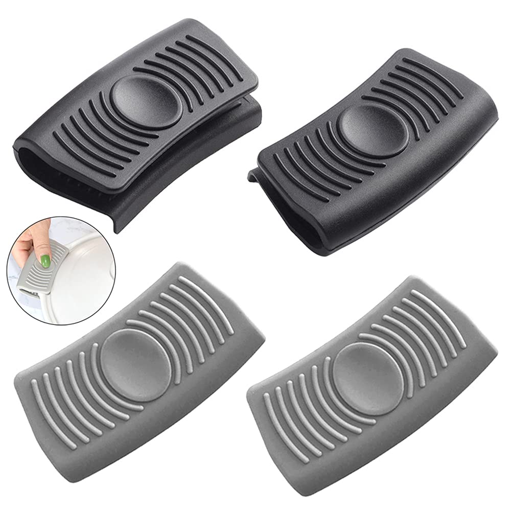 Xihuimay 2 Pairs Silicone Mitts Hot Pot Grip Handle Cover Sleeve Grip Mitt Pinch Grip Microwave Frying Pans Anti-scalding Gloves Griddles Mittens Clips for Kitchen Cooking Baking BBQ, Grey Black