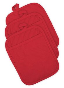dii heat resistant quilted cotton pot holder set, designed with space to personalize allowing a customized design, 7x9, red, 3 count