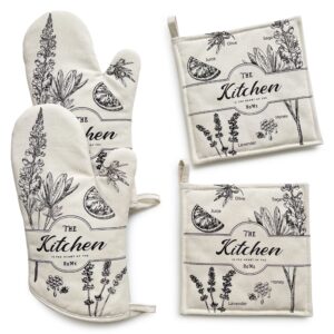 cotton heat resistant oven mitts pot holders kitchen set