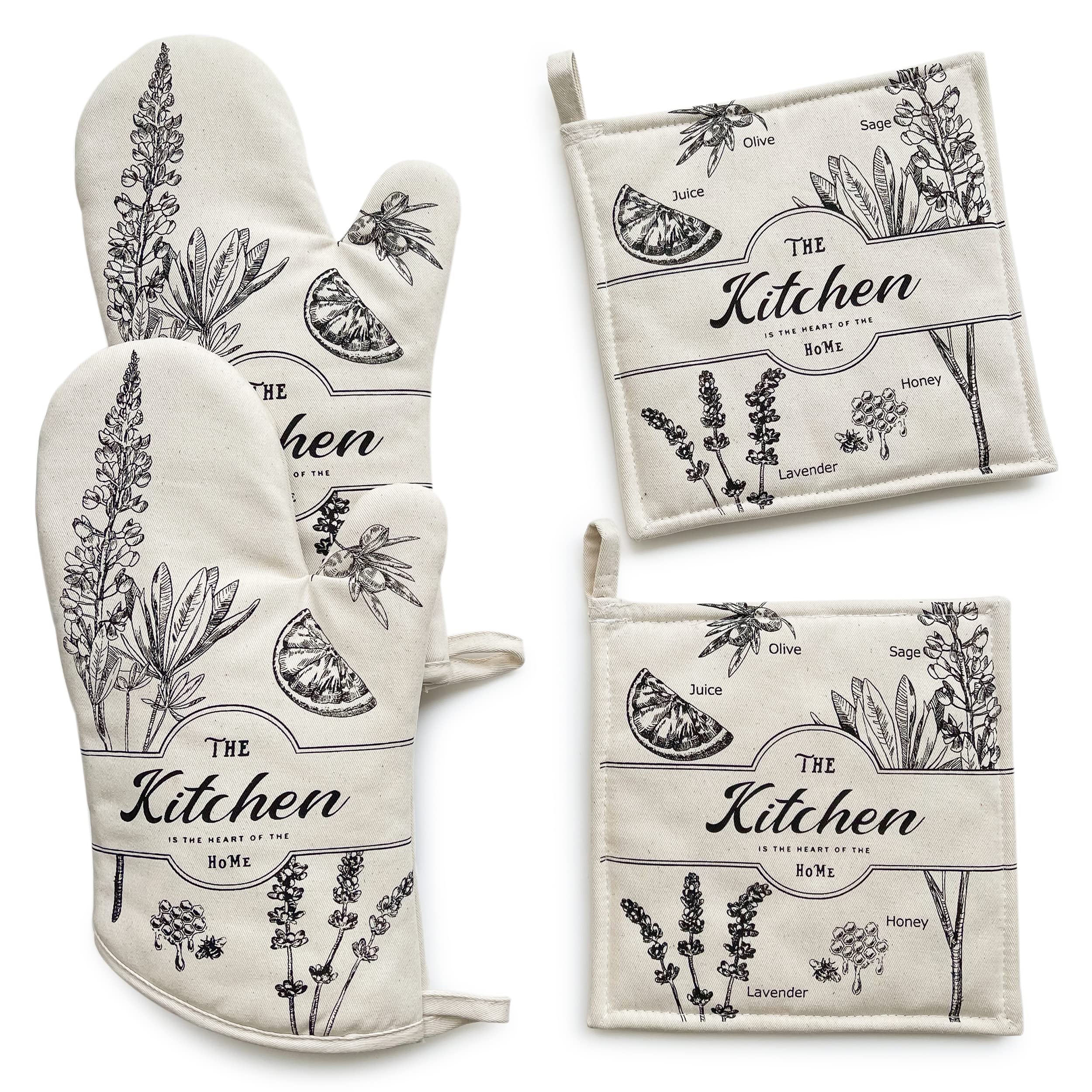 Cotton Heat Resistant Oven Mitts Pot Holders Kitchen Set