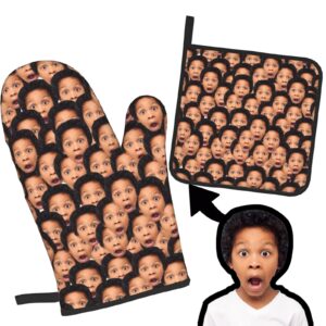 custom oven mitts, personalized oven mitts and pot holders with your face, baking gifts for women for kitchen cooking, bbq, grillin-style1, 1 oven mitts+ 1 pot holders