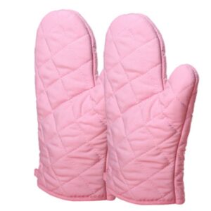 kitchen oven mitts heat resistant gloves cotton premium non-slip (pink)
