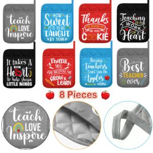 Irenare 8 Pcs Christmas Teacher Appreciation Gifts Hot Pot Holders Funny Oven Mitts Heat Resistant Microwave Oven Mitt Potholders with Hand Pocket Hanging Loop End of Year Gift, 7 x 9 Inch