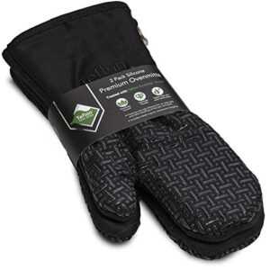 Xlnt Extra Long Oven Mitts (Black) | Teflon EcoElite Water Repellent | Heat Resistant for Oven Cooking, Grill & BBQ | Non Slip Gloves with Teflon EcoElite Finish, Cotton Lining & Hanging Loop