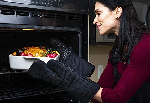 Xlnt Extra Long Oven Mitts (Black) | Teflon EcoElite Water Repellent | Heat Resistant for Oven Cooking, Grill & BBQ | Non Slip Gloves with Teflon EcoElite Finish, Cotton Lining & Hanging Loop