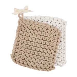 mud pie crocheted pot holders, taupe (8"" x 8""")