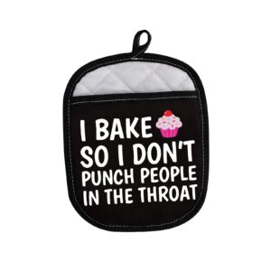 levlo funny baker gifts i bake so i don't punch people in the throat oven mitt cupcake school graduation gift (i bake so i don't punch people in the throat)