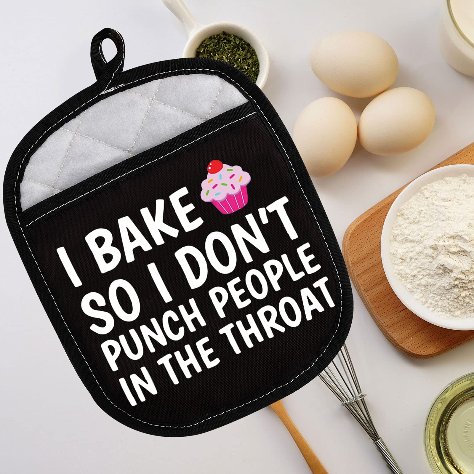 LEVLO Funny Baker Gifts I Bake So I Don't Punch People in The Throat Oven Mitt Cupcake School Graduation Gift (I Bake So I Don't Punch People in The Throat)