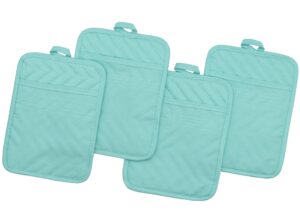 cotton pocket pot holder kitchen hot pads heat resistant, set of 4, kitchen basic trivet for cooking and baking, 7”x 9” (aqua)
