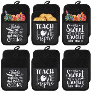 12 pcs christmas teacher appreciation gifts funny pot holders with pockets heat resistant potholder teacher oven mitt gift cookies oven pads with hanging loop for thanking baking cooking, 7 x 9 inch