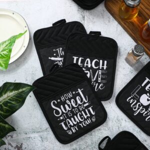 12 Pcs Christmas Teacher Appreciation Gifts Funny Pot Holders with Pockets Heat Resistant Potholder Teacher Oven Mitt Gift Cookies Oven Pads with Hanging Loop for Thanking Baking Cooking, 7 x 9 Inch