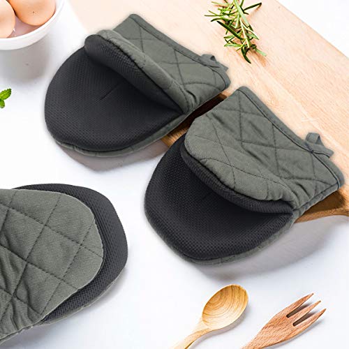 Neoprene Mini Oven Mitts, 2 Pack Short Oven Mitts 500 Degree Heat Resistant Gloves Potholder to Protect Hands with Non-Slip Grip Surfaces and Hanging Loop for Hand Hot Pot Cookware/Bakeware