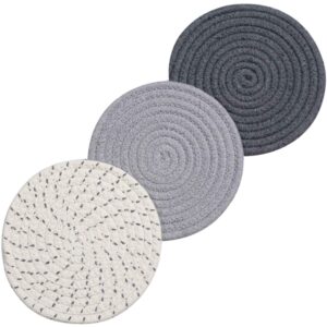 lifaith potholders set trivets set 100% pure cotton thread weave hot pot holders set (set of 3) hot pads, hot mats, stylish coasters, spoon rest for bakingand cooking, diameter 7 inches (grey set)