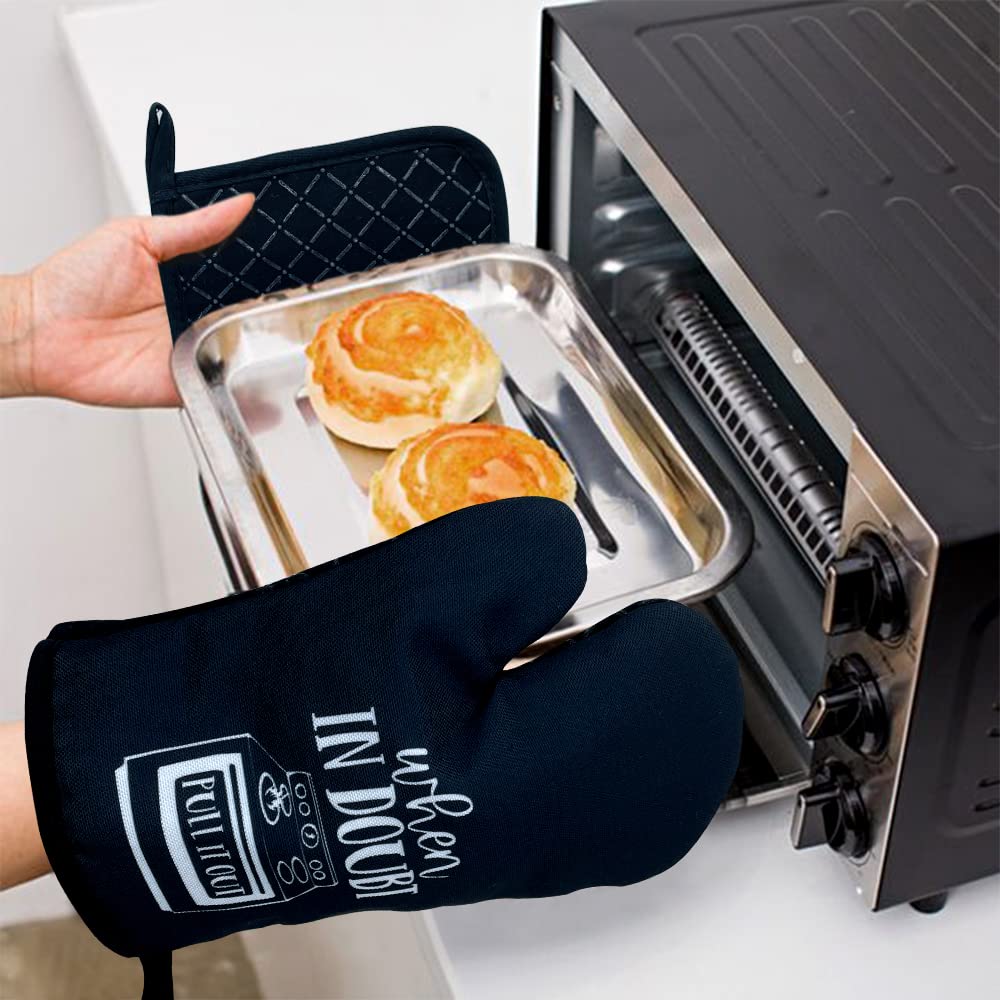 When in Doubt Pull It Out,Oven Mitts and Pot Holders Sets of 2，Funny Oven Mitt，Silicone Non-Slip Oven Mitts,Cute Housewarming Gift,Perfect for Kitchen,Cooking,Baking,Grilling