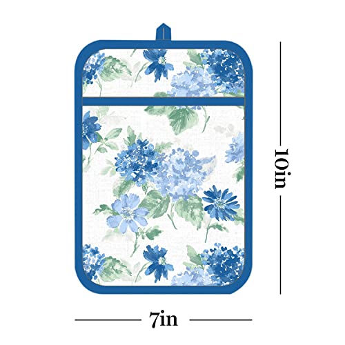 Martha Stewart Amber Floral Oven Mitt & Pot Holder Set 2-Pack, Blue/Green, OM: 7"x13" & PH: 7"x10"