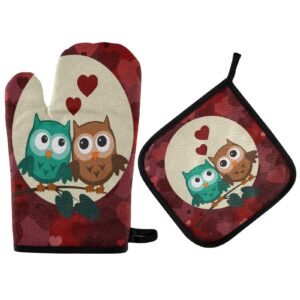 valentines day owls oven mitts and pot holders sets red mothers day heat resistant hot pads cooking gloves handling kitchen cookware bakeware bbq