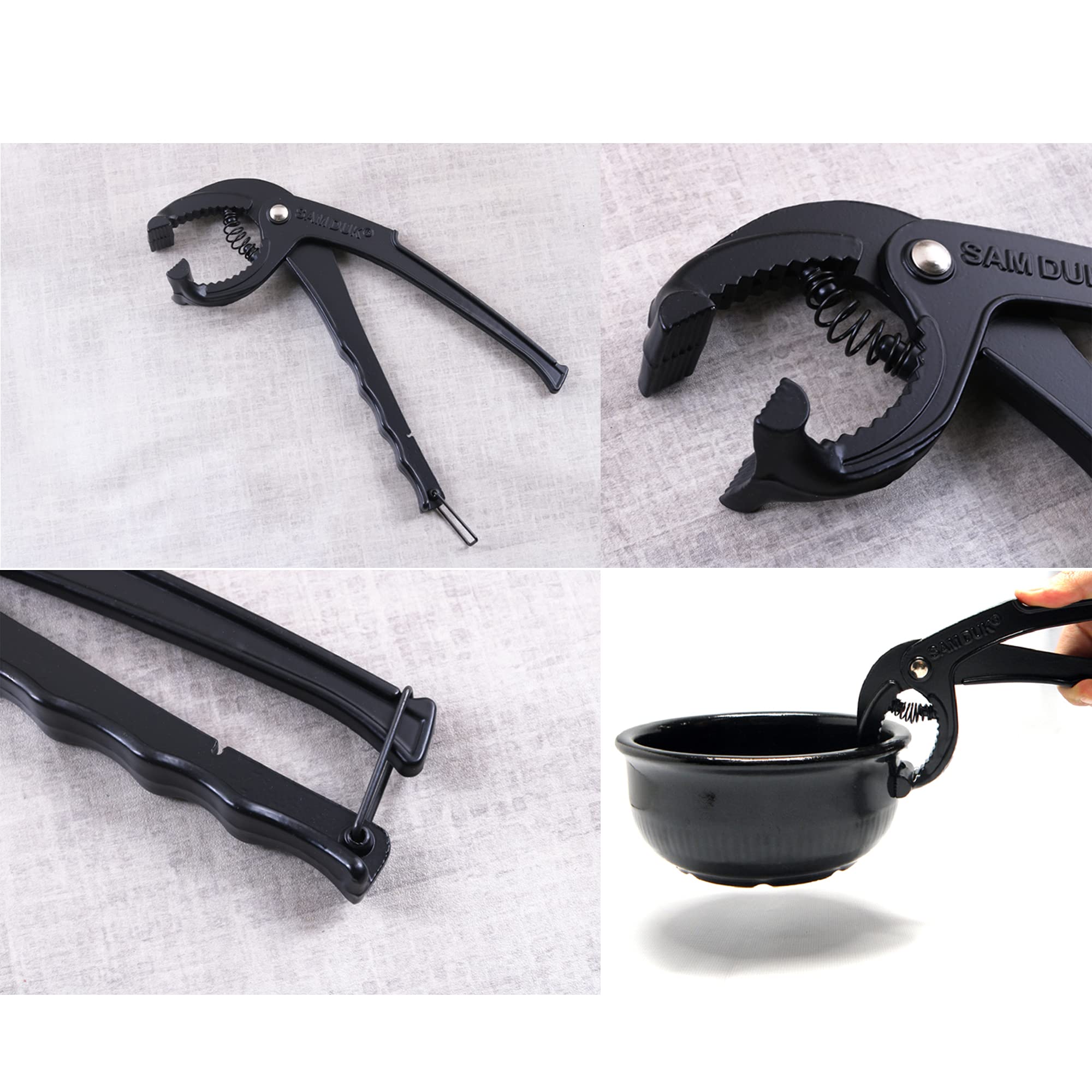 LENITH Aluminum Hot Pot Tongs Holder for Korean Stone Ceramic Bibimbap Bowl, Dolsot, Ddukbaegi, Sizzling Hot Pot (Black)