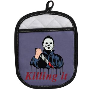 wzmpa horror movie pot holders killer fans gift killing it kitchen baking glove for film fans (killing it holder)